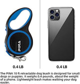 PINA Retractable Dog Leash, 10ft Dog Leash for Small Dogs Up to 33lbs, 360° Tangle-Free Strong Reflective Nylon Tape, with Anti-Slip Handle, One-Handed Brake, Lock - Black Blue