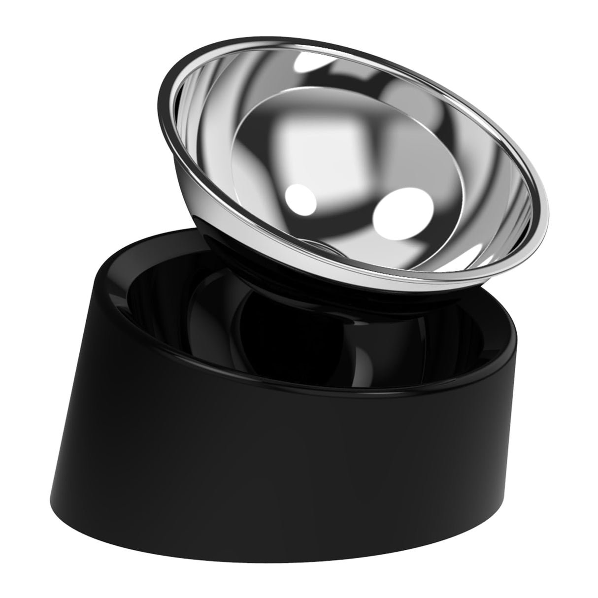 No-Spill Non-Skid for Large Breeds: 15° Tilted Feeder for with Cones or Long Ears - Detachable 2-in-1 Stainless Steel Elevated Dish, Easy Access, Black (Size L)