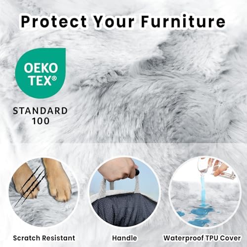 Calming Extra Large Dog Couch Bed for Dogs, 45 x 37 inch Waterproof Removable Dog Mat Couch Cover for Furniture Protector, Non-Slip Fluffy Pelsbarn Dog Bed for Couch, Sofa, Car - Tie-Dry Grey