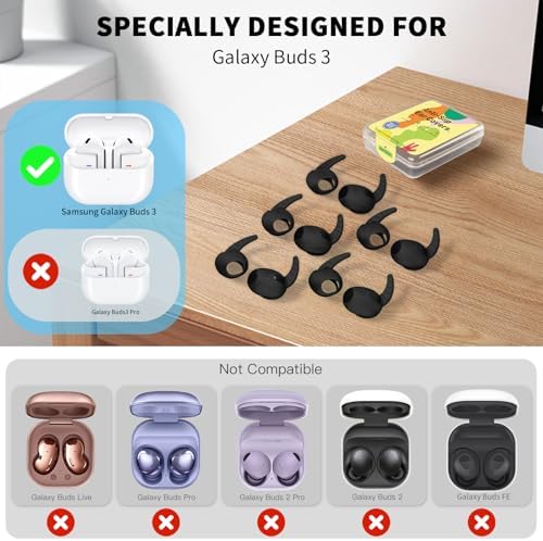 [5 Pairs] Ear Hooks Covers for Samsung Galaxy Buds 3, Anti-Slip Sport Ear Tips Covers Silicone Wingtip Anti Scratches Eartip Galaxy Buds 3 Earbuds Accessories -Black