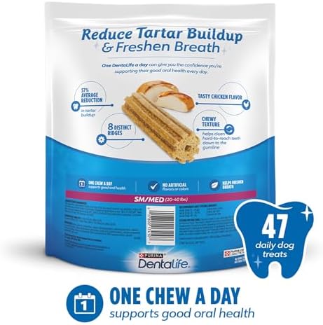 DentaLife Daily Oral Care Dog Treats for Small and Medium Dogs, Chewy Dental Treat to Freshen Breath and Fight Tartar, Chicken Flavor, 35.7 oz. each, 47 Chews each/94 Total Chews - 47 ct. Pouch