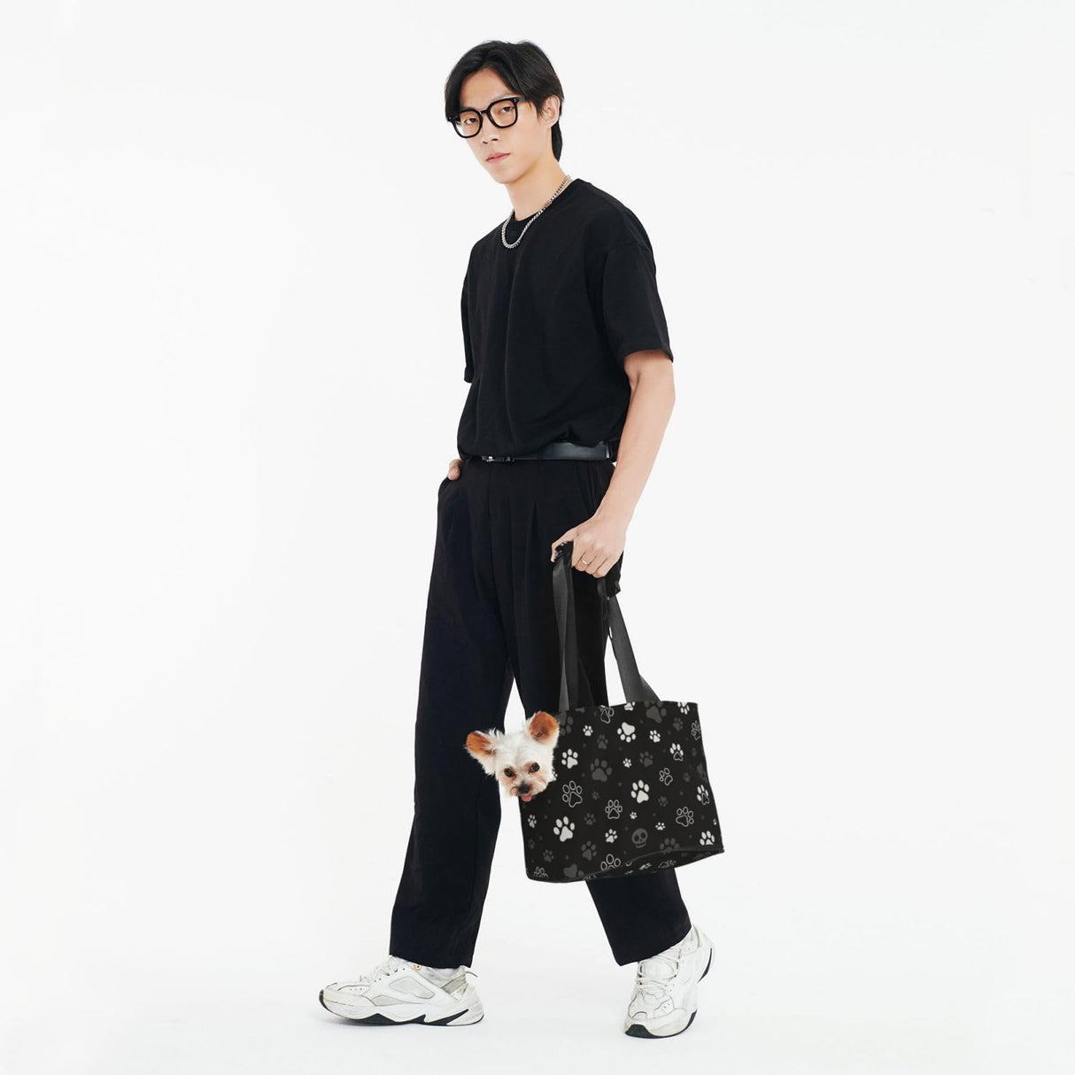 Black White Paw Dog Purse Carrier for Small Dogs Cats,Portable Foldable Soft Sided Small Pet Carrier Tote Bag for Outdoor