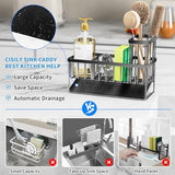 Cisily Sink Caddy, Sponge Holder for Kitchen Sink, Kitchen Sink Organzier with High Brush Holder, Rustproof Stainless Kitchen Gadgets Sink Accessories, Organizadores de Cocina, Patent 1038566S