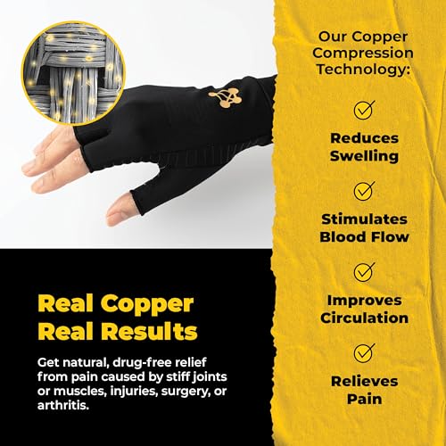 CopperJoint Fingerless Compression Gloves – Copper Infused Designed to Support your hands - Rapid Recovery and Pain Relief, All Lifestyles - Pair (Large)