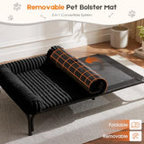 Elevated Dog Bed with Removable Fluffy Pillow Cushion, Raised Pet Cot Washable Bolster, Dog Couch Sofa, Anti Slip Feet, Matte Black, 36"×26"