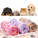 Tatuo 4 Pcs Dog Blanket for Pet Cat Blankets Indoor Puppy Teething Stuff Toys Paw Print Fleece Soft Blanket Sleep Mat for Guinea Pig Cage(White, Coffee, Pink, Purple,Medium(30 x 20.5 Inch),Square)