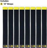 Selfie Straps by Wrap-It Storage, 12-inch (8-Pack), Black - Stretchy Hook and Loop Cord Organizer that Stays Attached to Cord for Electrical Cable Management and Organization