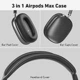 Case Cover for AirPods Max Headphones,AHBTEYM Carbon Fiber Texture TPU Ear Cups Cover/Ear Pads Case Cover/Headband Cover for Apple AirPod Max,Accessories Silicone Protector Cover(Matte Black)