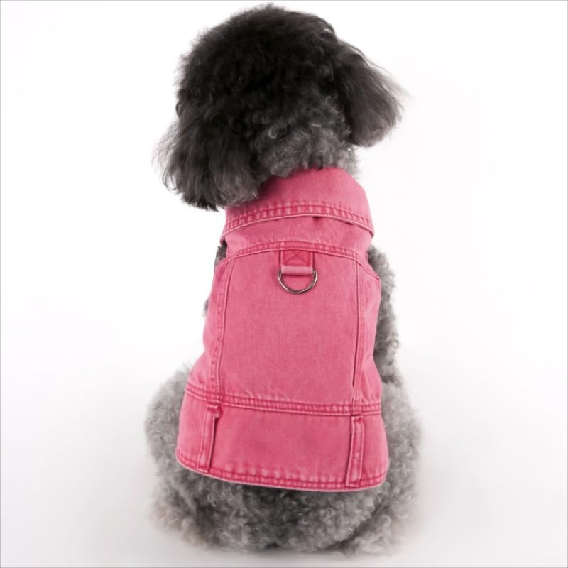 Dog Pink Jean Jacket Medium for Small Dogs Denim Vest Clothes Pet Boy Girl Cute Cat Cotton Coat Outfits Spring Costumes (Pink,Medium)