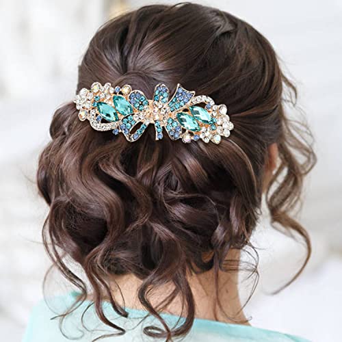 inSowni 4 Pack Luxury Glitter Sparkly Jeweled Gems Korean Decorative Crystal Rhinestone Flower Strong Metal French Barrettes Snap Alligator Hair Clips Headpieces Accessories for Women Girls