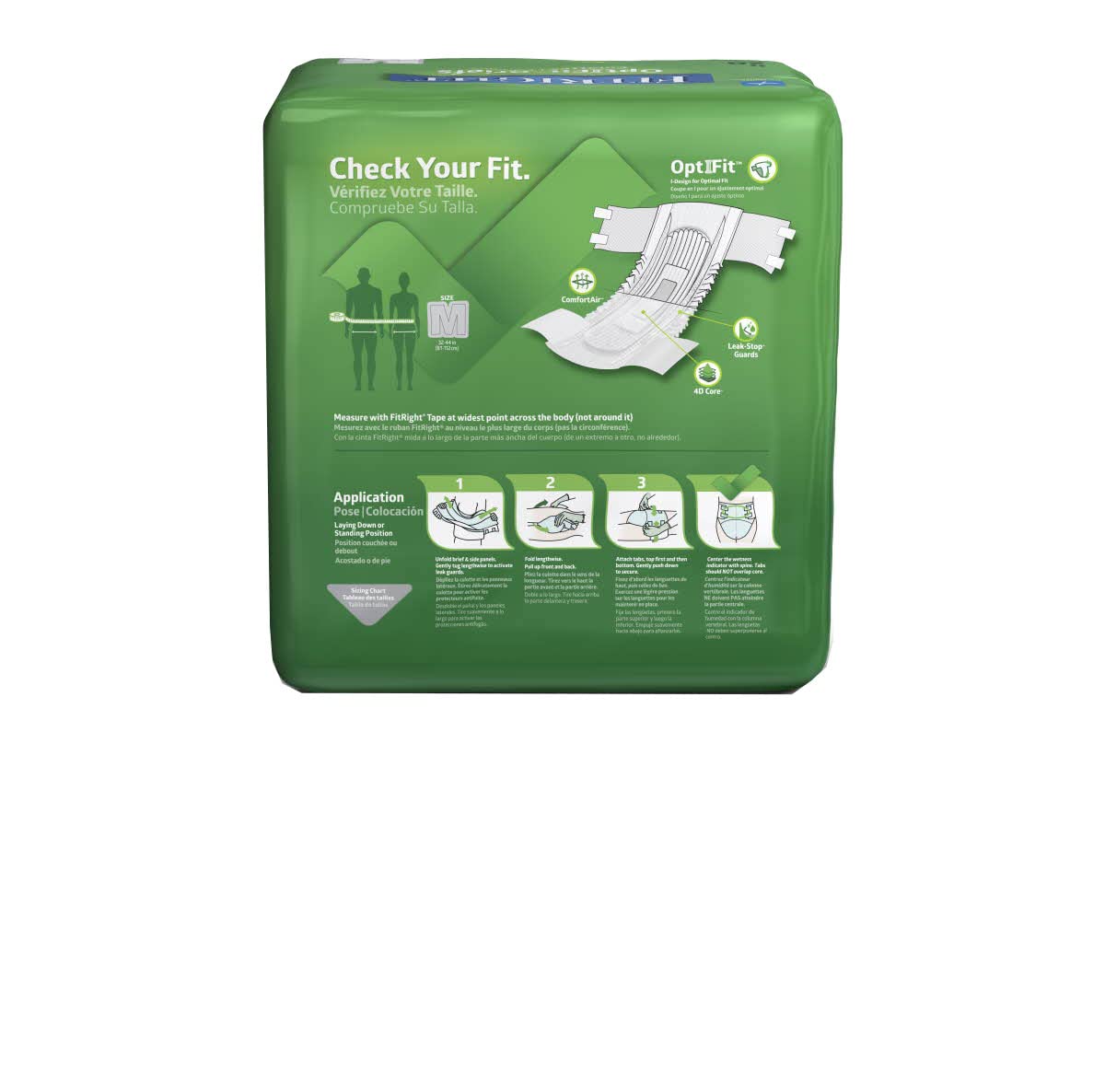 Medline FitRight OptiFit Extra+ Adult Diapers with leak stop guards, Disposable Incontinence Briefs with Tabs, Moderate Absorbency, Medium, 32"-44", 20 Count