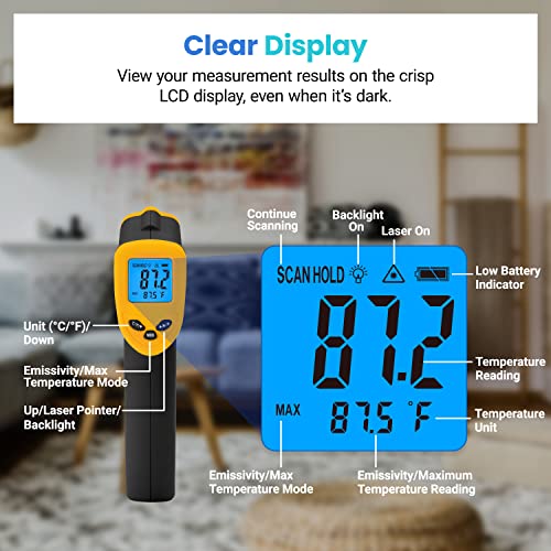 Etekcity Infrared Thermometer Temperature Gun 774, Digital IR Temp Gun for Food, Cooking, BBQ, Pizza Oven, Reptile, Griddle Accessories, Non Contact Surface Outdoor Heat Gun