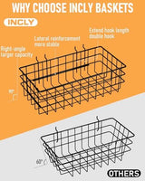 INCLY 4 Pack Pegboard Baskets Bins Set, 4 Size Square Style Black Metal Wire Basket for Any Peg Board Organizing Tools, Pegboard Accessories for Workbench Garage Wall Storage Attachments