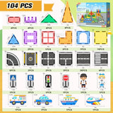 104 PCS Magnetic Tiles Road Set With Car Toys, STEM Magnet Building Blocks for Kids Toddler Toys Games, Christmas Birthday Gifts for 3+ Year Old Boys Girls, Car Enthusiasts and Classroom Must Haves