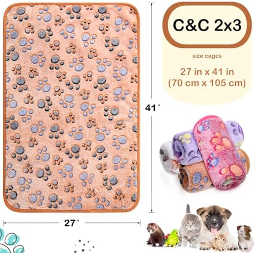 4 Pcs Waterproof Guinea Pig Blankets Washable Small Animal Fleece Bedding Absorbent Guinea Pig Cage Liners Reusable Pet Pee Pad Sleep Mat Pad Cover for Hamster Ferret (Paw Print, 28 x 41 Inch)