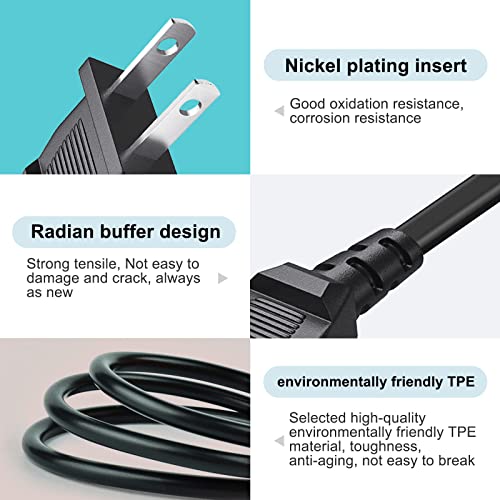 10Ft 2 Prong Power Cord Plug for Sony SRS-XP500 SRS-XP700 SRS-RA3000 XB72 GTK-XB60 XB90 XB5 XB7 MHC-V13 V71 Speaker, Samsung 24 32 40 43 48 49 50 55 60 65 75 inch TV Replacement Charger Charging Cable