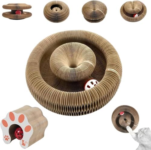 Kitten Curl Toy,Magic Organ Cat Toy,Kitten Kurls Cat Toys,Magic Organ Cats Scratcher Board,Foldable Recyclable Accordion Toys with Ball for Indoor Cats(1pc)