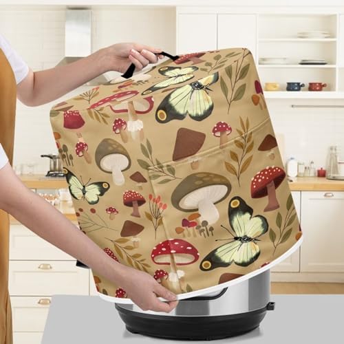 Mushroom Butterfly Pressure Cooker Cover for 8 Quart Instant Pot and Air Fryer Accessories, Stain Resistant Washable Round Protective Cover Electric Appliance Cover with Front Pocket