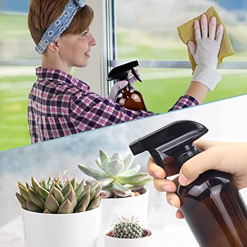 Glass Spray Bottle, Amber Glass Spray Bottle Set & Accessories for Non-toxic Window Cleaners Aromatherapy Facial Hydration Watering Flowers Hair Care (2 Pack/16 oz) (Amber)