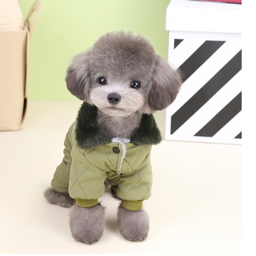 Izefia Dog Coat Jacket Windproof Cold Weather Coat 4 Legs Warm Dog Jumpsuit Winter Thick Clothes Snow Proof Coat Cotton Dog Coat for Small Dog Medium Dog Cat Green S