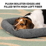 Furhaven Dog Bed for Large/Medium Dogs, 100% Washable, Sized to Fit Crates - Sherpa Fleece Bolster Crate Pad - Gray, Large