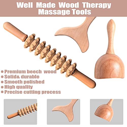 Professional Wood Therapy Massage Tools 3-in-1 Maderoterapia Kit Wooden Massager,For Body Shaping / Contouring / Cellulite Reduction / Muscle Pain Relief Wooden Tools ,Lymphatic Drainage Massager