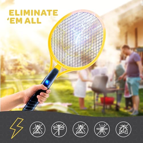 Electric Fly Swatter Handheld Bug Zapper Racket for Indoor/Outdoor - 4000 Volt Fly Swatter - Instant Bug & Mosquito killer with Attractant LED light - USB Rechargeable Portable Fly Zapper.
