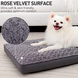 Dog Crate Bed Waterproof Dog Beds for Medium Dogs Rose Velvet Soft Fluffy Washable Dog Bed with Removable Cover & Anti-Slip Bottom, 29 x 18 Inch, Gray