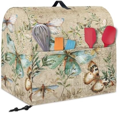 Stand Mixer Cover for Stand Mixer or Coffee Maker with Handle for KitchenAid Dust Cover with Pockets for Accessories (Butterfly and Leaves)