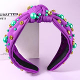 Mardi Gras Hairband for Women Purple Pearl Rhinestone Knotted Headband Carnival Parade Party Hair Accessories