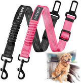 2 Pack Dog Seat Belt Adjustable Dog Car Seatbelts for Vehicle Nylon Pet Safety Seat Belt with Elastic Bungee Buffer Reflective & Durable Car Harness for Dogs (Black + Pink)