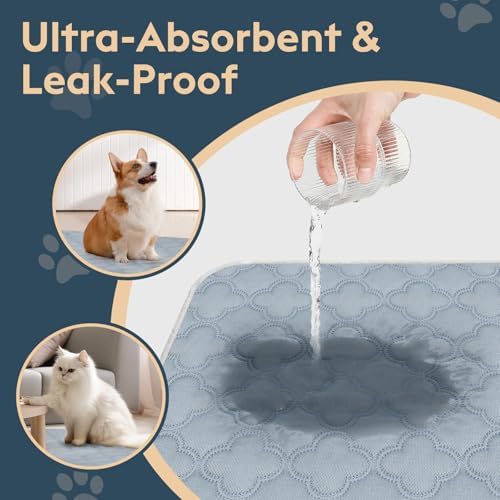 Washable Pee Pads for Dogs - 2 Pack Reusable Pee Pads with Dog Paw Shape Non-Slip Backing (Light Grey, 36" X 36")