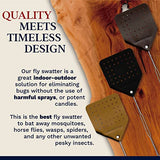 Hope Woodworking Leather Fly Swatter Set (1 Pack) – 17” Amish-Made Fly Swat w/Real Leather Paddle – Fly Swatters Multi Pack w/Metal Handle – Bug Swatter, Mosquito Swatter, Wasp Swatter (Chocolate)