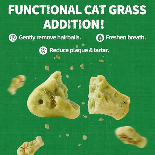 13.4 OZ Cat Grass Treats Natural Salmon Flavor Healthy Cat Snacks Training Biscuits Catnip for Cats Dental and Hairball Control Treats