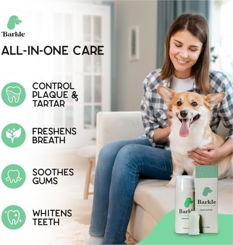 Barkle Dog Teeth Cleaning Gel | Best Dog Tooth Brushing Kit | Vet Reviewed to Eliminate Plaque, Tartar & Bad Breath | Toothpaste Replacement | Dog Breath Freshener | Free Finger Brush (Mint - 60 Days)