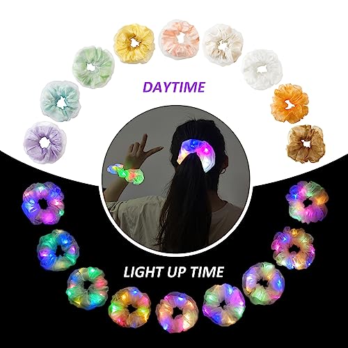 Light Up Scrunchies, Double-layer LED Scrunchy Colorful Hair Ties Glow in the Dark Party Supplies Glow Sticks Party Favor Festival Rave Accessories for Girls & Women Neon Party (9PCS-Multi-color)