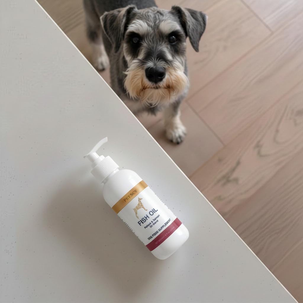 PetScy Omega-3 Fish Oil for Dogs – Supports Healthy Skin, Shiny Coat & Joint Mobility | Pure Wild-Caught Fish Oil with EPA & DHA | Natural Dog Supplement for All Breeds & Sizes – 8 fl oz