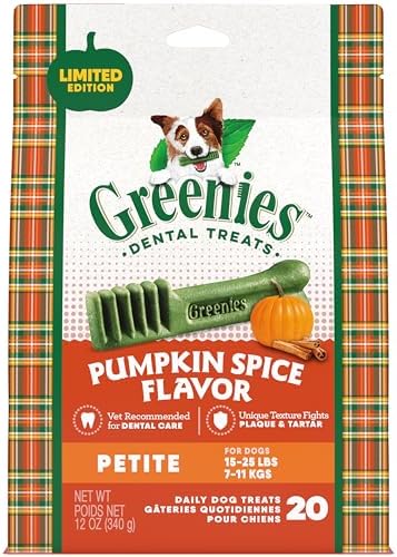 Greenies Pumpkin Spice Flavor Petite Size, Veterinarian-Recommended for Dental Care, Dog Treat Chews, Limited Edition, 12 oz., Pouch (20 Treats)