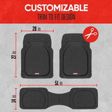Motor Trend FlexTough Floor Mats for Cars, Deep Dish All-Weather Mats, Waterproof Trim-To Fit Automotive Floor Mats for Cars Trucks SUV, Universal Floor Liner Car Accessories, Black, Full Set