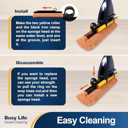 Yocada Sponge Mop Replacement Refill Head Home Commercial Use Tile Floor Bathroom Garage Cleaning Easily Dry Wringing 2 PCS