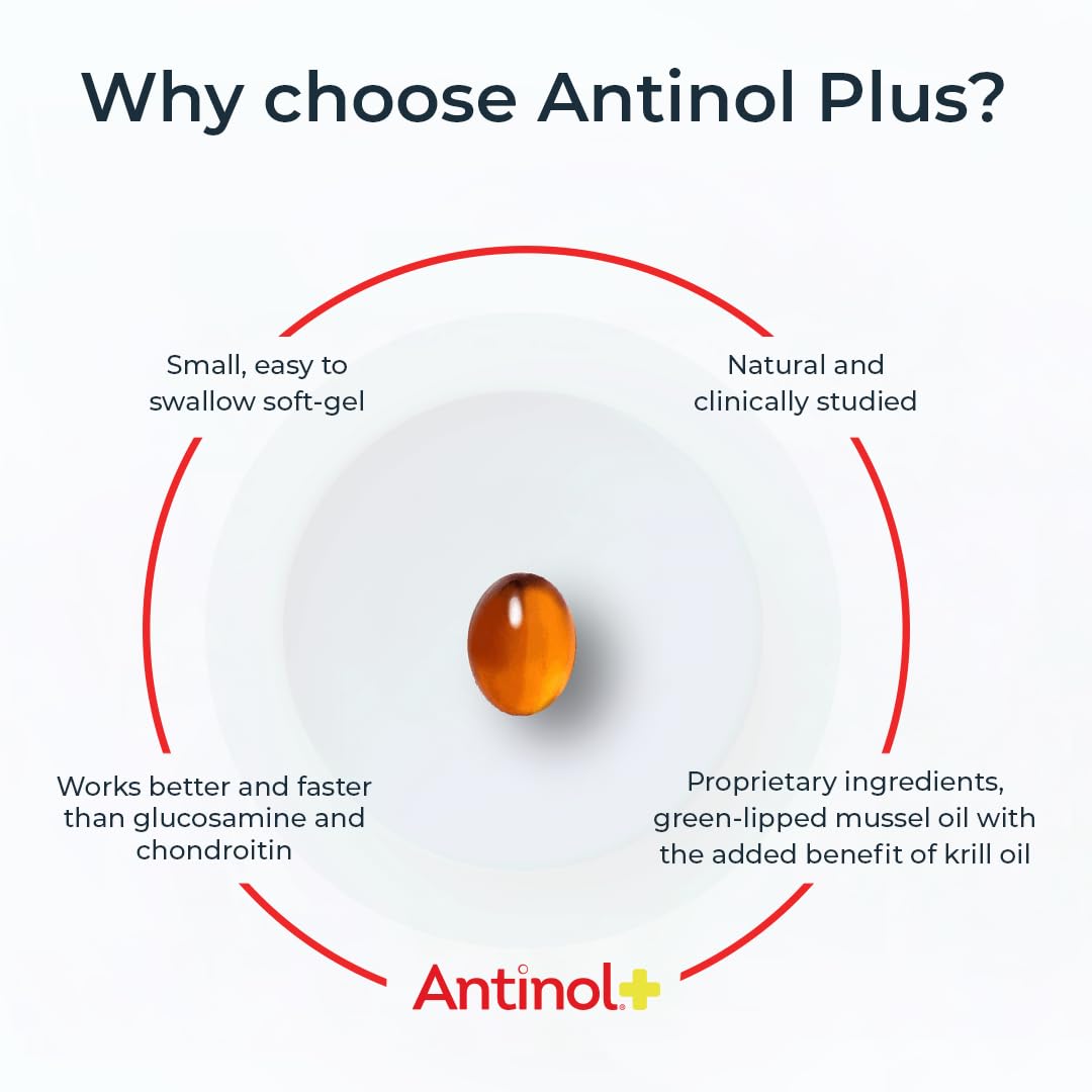 Antinol Plus, Mobility, Hip, and Joint Supplement for Dogs, Green-Lipped Mussels and Krill Oil - Dog Joint Supplement, Better and Faster Than Glucosamine and Chondroitin, 120 Soft Gels