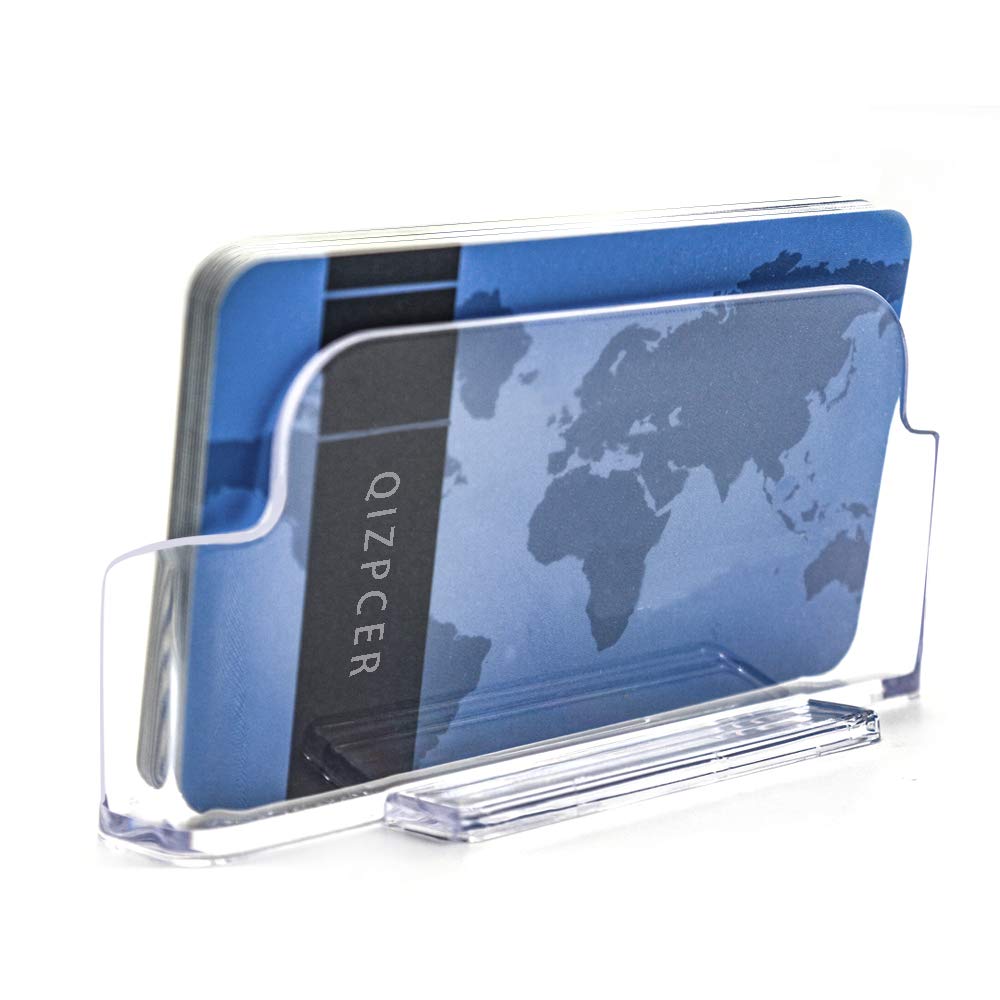Qizpcer 8 Pack Plastic Business Card Holder - Clear Business Card Case for Desk - Office Acrylic Business Card Stand Display