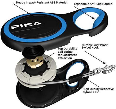 PINA Retractable Dog Leash, 10ft Dog Leash for Small Dogs Up to 33lbs, 360° Tangle-Free Strong Reflective Nylon Tape, with Anti-Slip Handle, One-Handed Brake, Lock - Black Blue