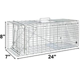 Humane Cat Trap for Stray Cats 24"x8"x7" Live Animal Trap Live Traps for Cats Racoon Possum Rabbit Squirrel Mouse Small Animal Trap Outdoor Indoor Collapsible Steel Humane Release Animal Cage