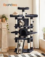 FEANDREA 67-Inch Multi-Level Cat Tree for Large Cats, with Cozy Perches, Stable, Smoky Gray UPCT18G