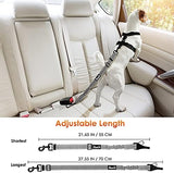 SlowTon 2 Pack Dog Seat Belt, 2 in 1 Attachment, Hook Latch Bar or Seatbelt Buckle with Elastic Nylon Bungee Buffer Adjustable Reflective Nylon Safety Belt Tether Connect to Dog Harness (2pack-GY)