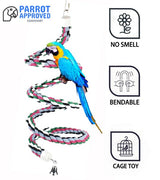94.4inch Length Colorful Cotton Bendable Rope Perch Swing Bird Chew Toys Amazon Parrots Cage Toys with Bell Swing Climbing Standing Bungee Bird Toys for Regular to Big Size Birds