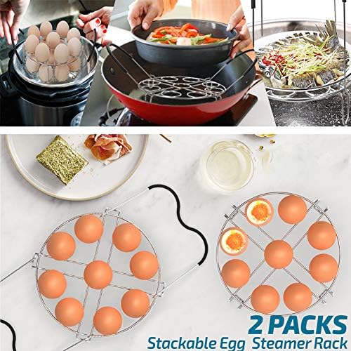 Stackable Egg Steamer Rack Trivet 9 holes with Heat Resistant Handles for Instant Pot Accessories Stainless Steel Egg Assit fits 6qt 8qt Pressure Cooker(9 Holes Handle Set)