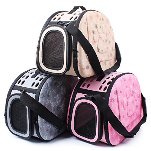 Foldable Pet Dog Cat Carrier Cage Collapsible Travel Kennel - Portable Pet Carrier Outdoor Shoulder Bag for Puppy Dog Cat Small Medium Large Animal (M, Beige)