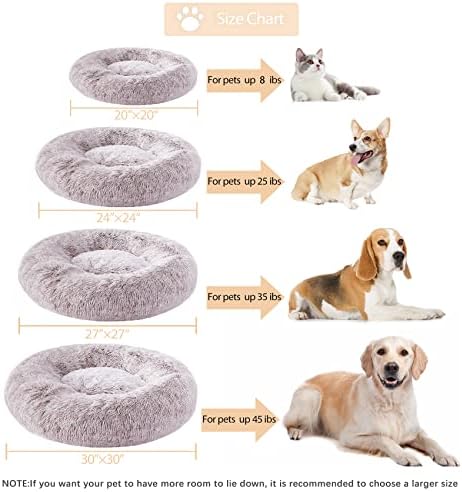 WNPETHOME Calming Dog Bed & Cat Bed,Small Dog Bed Donut Design Faux Fur Anti-Anxiety Dog Bed,Fluffy Pet Cushion Dog Bed for Small Dogs and Cats (20 x 20 inch, Light Coffee)
